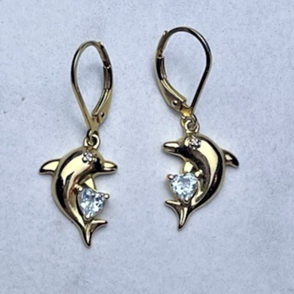 Ross Simons 925 Sterling Silver Dolphin Earrings Gold Vermeil Aquamarine Hearts